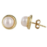 14K Yellow Solid Gold And Pearls Earrings