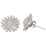 14k White Gold Diamond Flower Design Earring