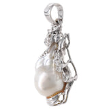 18K White Solid Gold Baroque Pearl and Diamonds Bee Charm Pendant