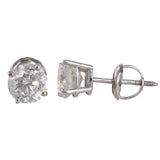 14K White Solid Gold Round Brilliant Cut Natural Diamond Studs Earrings