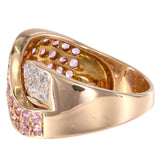 14K Two Tone Gold Diamond Pink Sapphire Crossover Band Ring