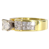 18k Yellow Solid Gold Princess Cut Natural Cluster Diamonds Engagement Ring