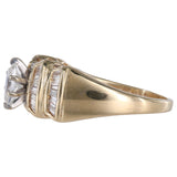 14K Yellow Gold Marquise Diamond Center And Baguettes Accents Ring