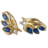 14K Yellow Gold Blue Sapphire And Diamonds Ring And Earrings Jewelry Set