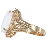 14K Yellow Gold Big Natural Opal And Diamond Halo Cocktail Ring