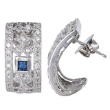 14k White Gold Diamond And Sapphire Huggies Earrings