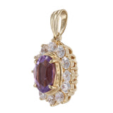 14K Yellow Gold Oval Big Amethyst And Cubic Zirconia Halo Charm Pendant