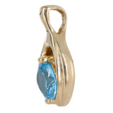 14K Yellow Gold Big Blue Topaz Charm Pendant