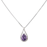 Silver .925 Amethyst And Diamond Necklace And Earrings Set