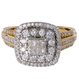 10K Two-Tone Gold Diamond Cluster Engagement Ring And Wedding Band Set