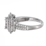 14K White Gold Double Halo Engagement Ring with French Pave Rounds and Invisible Set Princess Stones