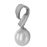 14K White Gold Diamond And Big Pearl Pendant