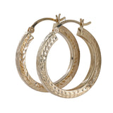 14K Yellow Gold Diamond-Cut Square Hollow Hoop Earrings