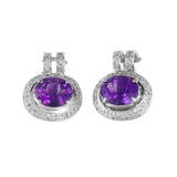 14K White Gold Diamond And Amethyst Pendant, Ring And Earrings Jewelry Set