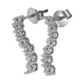 10K White Gold Diamond Graduated Curved Bar Stud Earrings