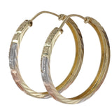 14K Tri-Tone Gold Matte Greek Key Hoop Earrings