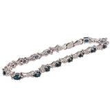 14K White Solid Gold Diamond And Blue Sapphire Bracelet