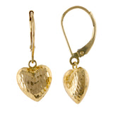 Pendientes colgantes con encanto de corazón hinchado con acabado martillado de oro amarillo de 14 k, pendientes colgantes con encanto de corazón, mujeres Huggies de oro real, regalo para ella