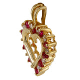 10k solid gold heart shaped pendant with Diamonds and Rubies