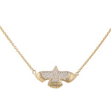 18K Yellow Solid Gold Diamonds Bird Charm Necklace