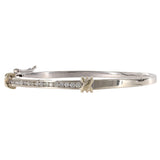 14K Two Tone Solid Gold Channel Set Diamonds Bangle Bracelet