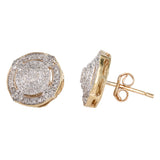 10K Two-Tone Solid Gold Diamond Round Earrings