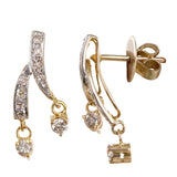 18K Two Tone Solid Gold Diamond Vintage Dangling Y Stud Earrings