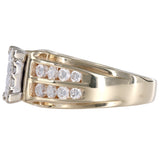 14k Yellow Gold Diamond Cluster Invisible Setting Princess Cut And Round Sides Channel Setting Fashion Ring