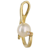 14K Yellow Solid Gold Diamond Pearl Charm Pendant