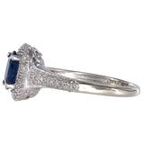 14K White Gold Sapphire Solitaire And Diamond Halo Ring