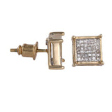 14k Yellow Gold Square Diamond Cluster Stud Earrings 0.72Ctw