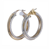 14K Two-Tone Gold Knife Edje Rope Hoop Earrings