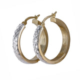 14k Two-Tone Gold Diamond-Cut Hoop Earrings