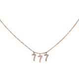 14k Rose Gold Diamond Lucky 777 Charm And Rolo Link Dainty Chain Necklace