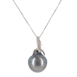 14K White Gold Pendant with Diamond and Tahitian Black Pearl