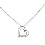 18K White Gold Diamond Heart Charm Fancy Rolo Link Chain Necklace