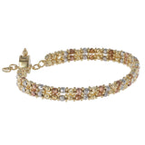 18k Tri-Color Moon Cut Beads Dorica 2 Rows Brand Bangle