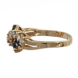 14K Yellow Gold Diamond & Blue Sapphire Gemstone Bypass Ring