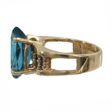 14k Yellow Gold Blue Topaz and Diamond Ring