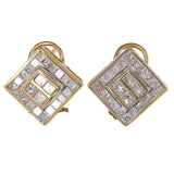 18K Yellow Gold Princess Cut Diamonds Earrings And Pendant Jewelry Set