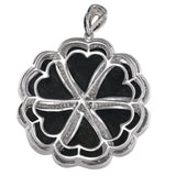 18K White Gold Diamond And Onyx Flower Design Big Pendant