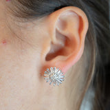 14k White Gold Diamond Flower Design Earring