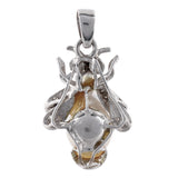 18K White Solid Gold Baroque Pearl and Diamonds Bee Charm Pendant