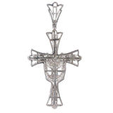 14K White Solid Gold And Diamond Big Cross Religious Pendant