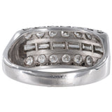 14K White Gold Round Cut And Baguettes Diamond Ring