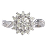 14K White Gold Diamond Earrings And Diamond Cluster Ring