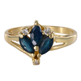 14K Yellow Gold Blue Sapphire And Diamonds Ring And Earrings Jewelry Set