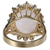 14K Yellow Gold Big Natural Opal And Diamond Halo Cocktail Ring