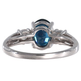 14K White Gold Diamond And Oval Blue Sapphire Ring