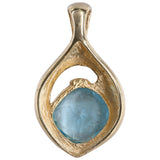 14K Yellow Gold Big Blue Topaz Charm Pendant